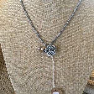 Grey beaed rose necklace